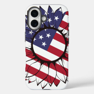 Coque Pour iPhone 16 Tournesol Américain Patriotique