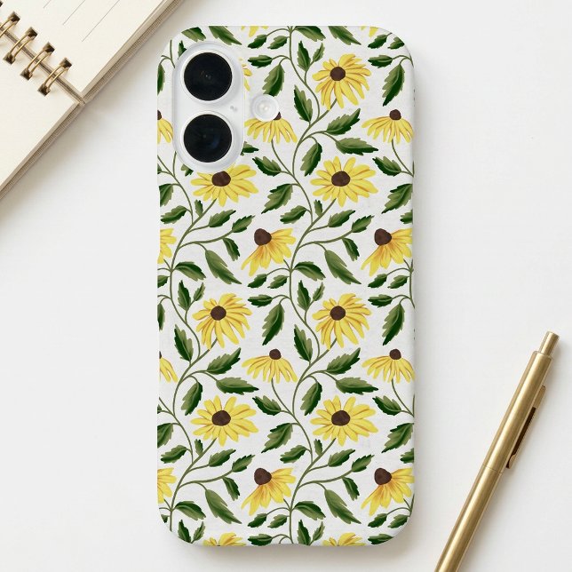 Coques Case-Mate iPhone Tournesol Aquarelle Fleur Sauvage Jaune Vert (Yellow Green Sunflower Watercolor Wildflower iPhone 16 Case)