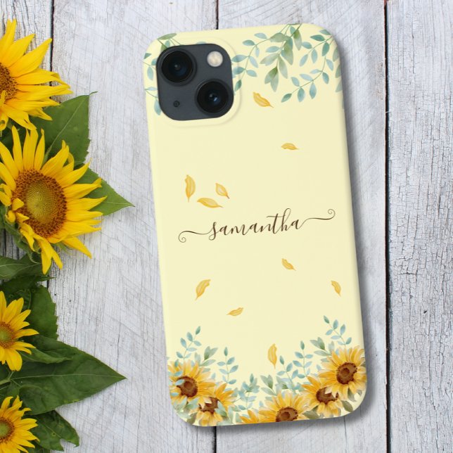 Coques Case-Mate iPhone Tournesol Aquarelle Florale Nom du script (Créateur téléchargé)