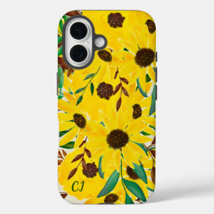 Coque Pour iPhone 16 Tournesol Automne Bouquet floral Monogramme