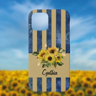 Case-Mate iPhone Case Tournesol aux rayures Bleu Antique et Or