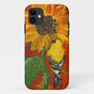 Coque iPhone 11 Tournesol avec le chardonneret