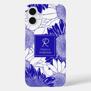 Coque Pour iPhone 16 Plus Tournesol bleu et blanc personnalisés