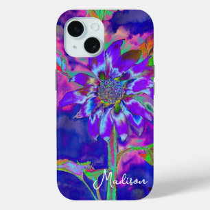 Coque Case-Mate iPhone Tournesol bleu violet abstrait   rétro funky