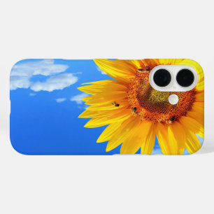 Coque Pour iPhone 16 Tournesol et abeilles sur le ciel bleu