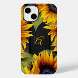 Coque Case-Mate iPhone Tournesol floral rustique jaune grange bois monogr