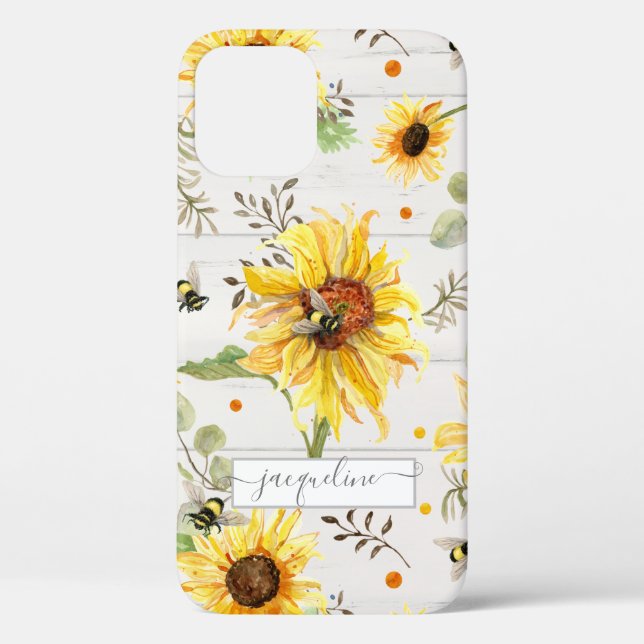 Coques Case-Mate iPhone Tournesol Gris Yellow Bumble Bee Rustic Script (Verso)