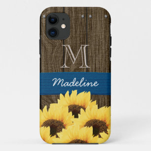 ETUI iPhone Case-Mate TOURNESOL RUSTIQUE BLEU DÉCORÉ D'UN MONOGRAMME