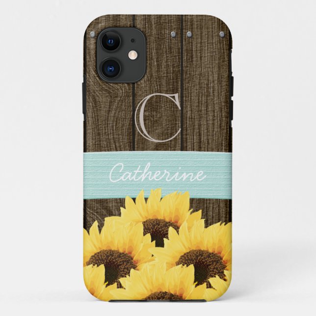 COQUES Case-Mate iPhone TOURNESOL RUSTIQUE D'AQUA DÉCORÉ D'UN MONOGRAMME (Dos)