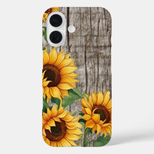Coque Pour iPhone 16 Tournesol rustique et Bardeau gris Patiné