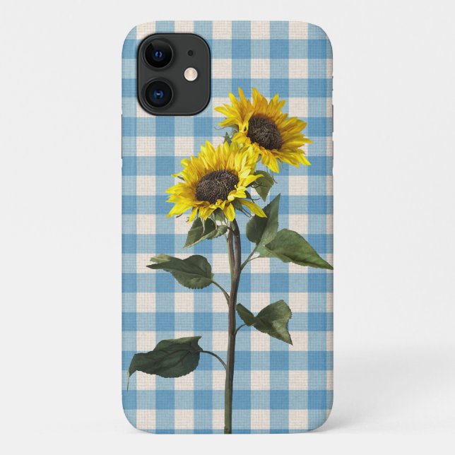 Coques Case-Mate iPhone Tournesols à carreaux bleu et blanc (Dos)