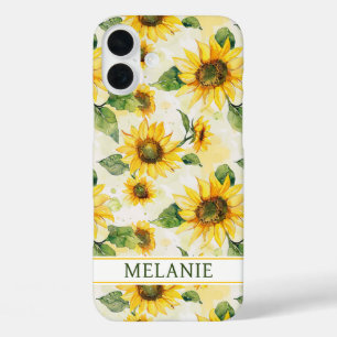 Coque Pour iPhone 16 Plus Tournesols à l'aquarelle monogrammés