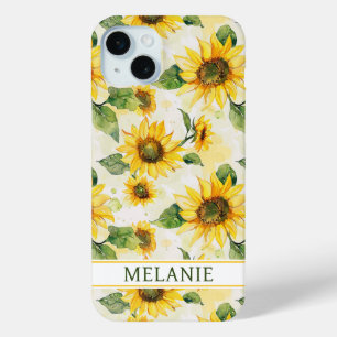 Coque Case-Mate iPhone Tournesols à l'aquarelle Monogrammés