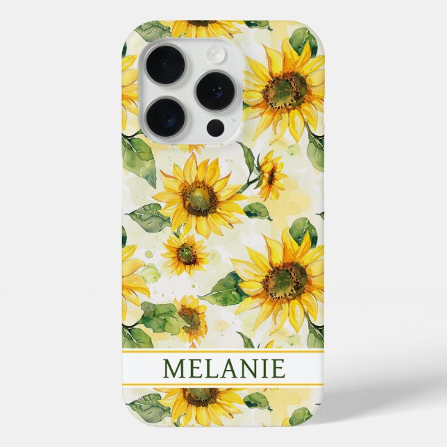 Coques Case-Mate iPhone Tournesols à l'aquarelle Monogrammés (Verso)