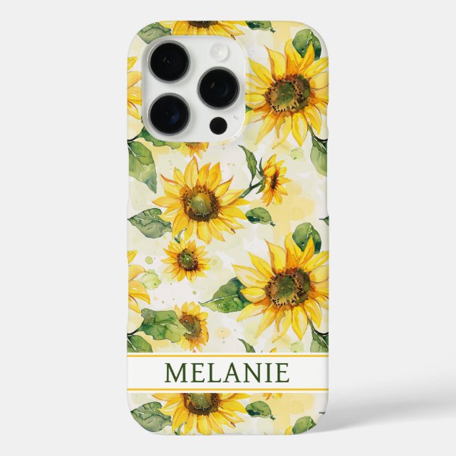 Coques Case-Mate iPhone Tournesols à l'aquarelle Monogrammés (Verso)
