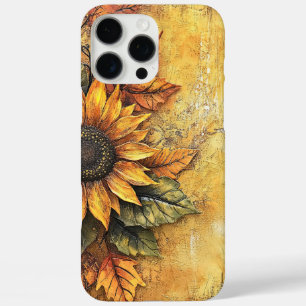 Coque iPhone 16 Pro Max Tournesols Automne Feuilles Médias Mixtes
