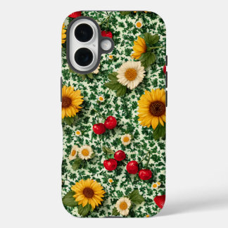 Coque Pour iPhone 16 Tournesols esthétiques et cerises Cottagecore