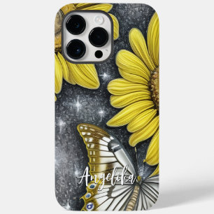 Coque Case-Mate iPhone Tournesols et papillon nom personnalisé Sherpa