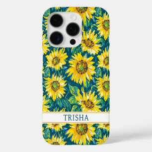 Coque iPhone 16 Pro Tournesols Modernes Monogrammés
