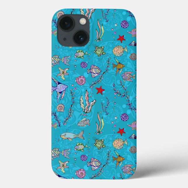Coques Case-Mate iPhone Tourquoise Fish Pattern (Verso)