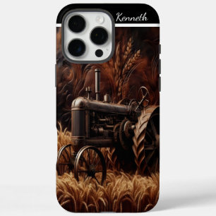 Coque iPhone 16 Pro Max Tracteur antique en champ de blé