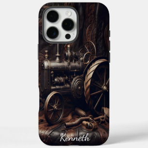 Coque iPhone 16 Pro Max Tracteur antique en cuir