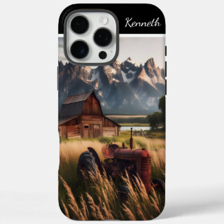 Coque iPhone 16 Pro Max Tracteur rustique sous des pics neigeux