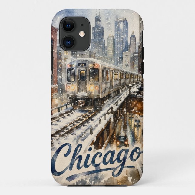 Coques Case-Mate iPhone Train de Chicago El dans la neige hivernale (Dos)