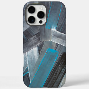 Coque iPhone 16 Pro Max Traits de pinceau abstraits en bleu, gris et noir