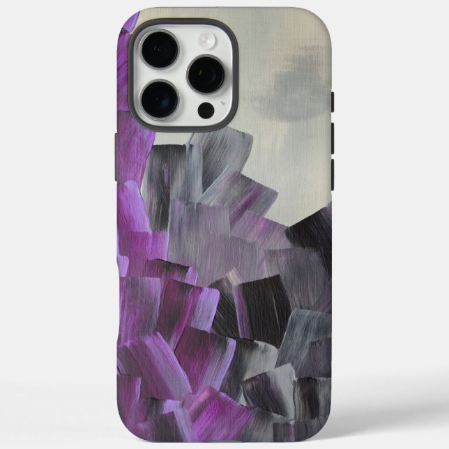 Coques Case-Mate iPhone Traits de pinceau abstraits en violet, gris et noi (Verso)