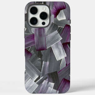 Coque iPhone 16 Pro Max Traits de pinceau abstraits en violet, noir et gri