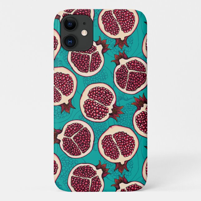 Coques Case-Mate iPhone Tranches de grenade sur turquoise (Dos)