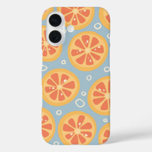 Coque Pour iPhone 16 Tranches d'orange vives et audacieuses sur fond bl