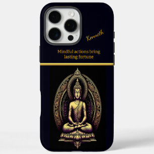 Coque iPhone 16 Pro Max Tranquille Bouddha d'or en méditation