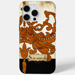 Coque iPhone 15 Pro Max Travail de défilement antique orange brûlé personn
