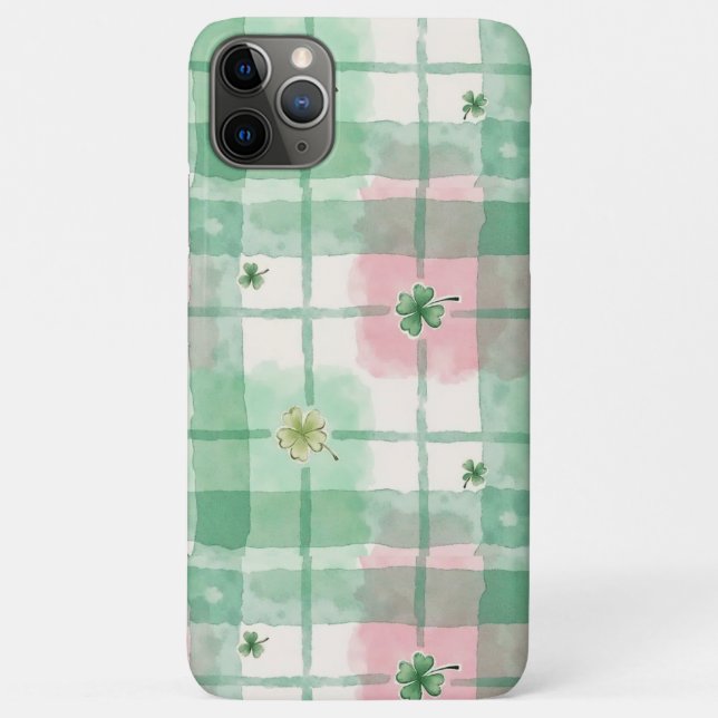 Coques Case-Mate iPhone Trèfle Chanceux Carreaux Vert & Rose Aquarelle  (Dos)