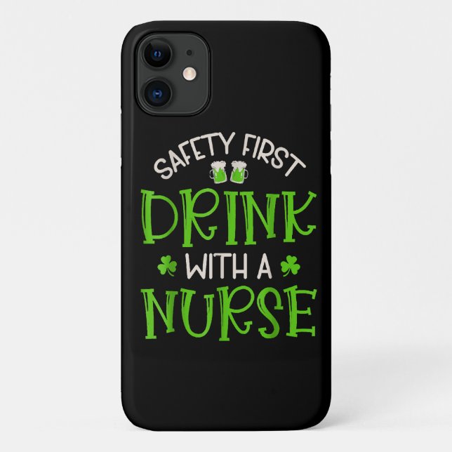 Coques Case-Mate iPhone Trèfle Sécurité d'abord Buvez avec une infirmière (Dos)