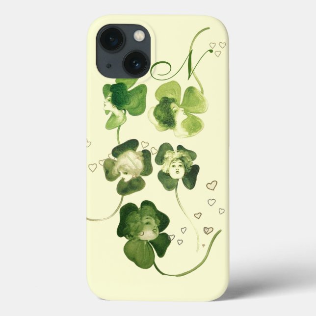 COQUES Case-Mate iPhone TRÈFLE VERT CHANCEUX DAMES AUX CŒURS MONOGRAMME (Verso)