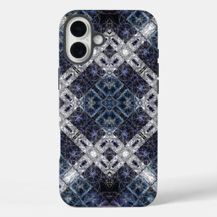 Coque Pour iPhone 16 Plus Treillis géométrique bleu et blanc lumineux
