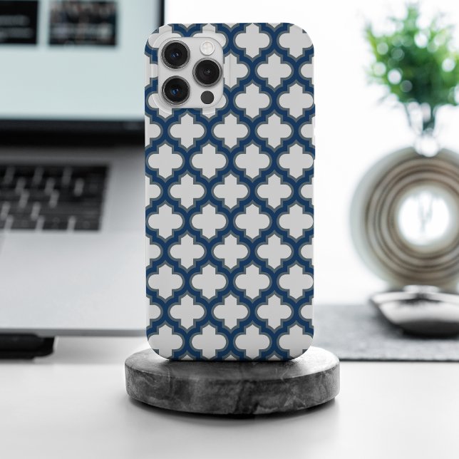 Coques Case-Mate iPhone Trellis bleu blanc et marine, treillis, Quatrefoil (Créateur téléchargé)