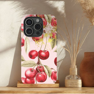 Coque Case-Mate iPhone Trellis de fruits rouges, roses et dorés de luxe