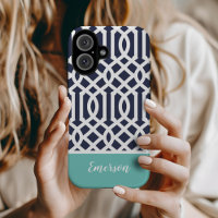 Trellis de monogramme Navy et Aqua