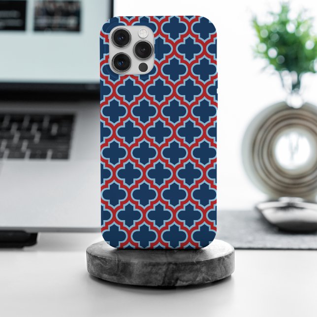 Coques Case-Mate iPhone Trellis marocain bleu et rouge, treillis, Quatrefo (Créateur téléchargé)