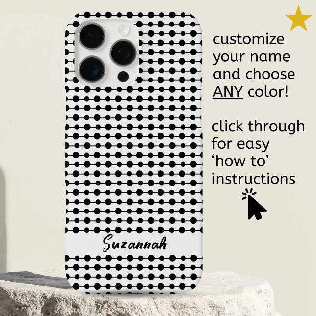 Coques Case-Mate iPhone Trendy Black White Dots Lines Pattern Custom Name (Créateur téléchargé)