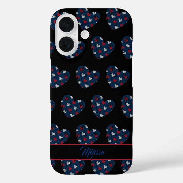 Coques Case-Mate iPhone Trendy Cute Hearts Blue Red Nom personnalisable (Verso)