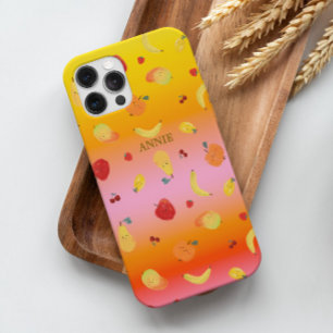 Coque iPhone 16 Pro Trendy Cute Tie Dye Jaune Orange Fruits Motif