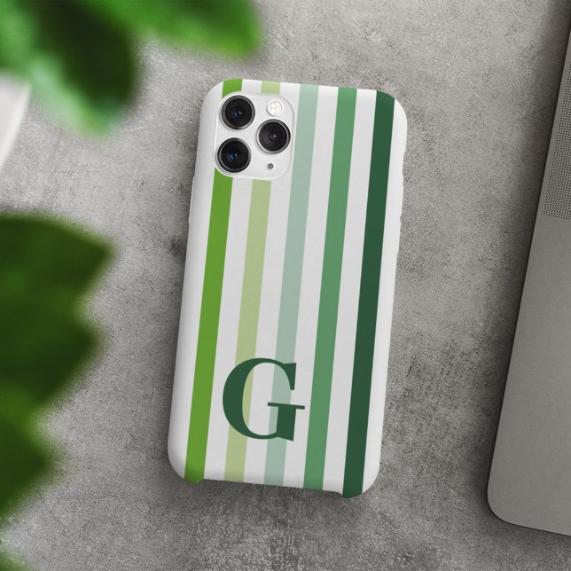 Coques Case-Mate iPhone Trendy Green Stripes avec Monogramme (Créateur téléchargé)