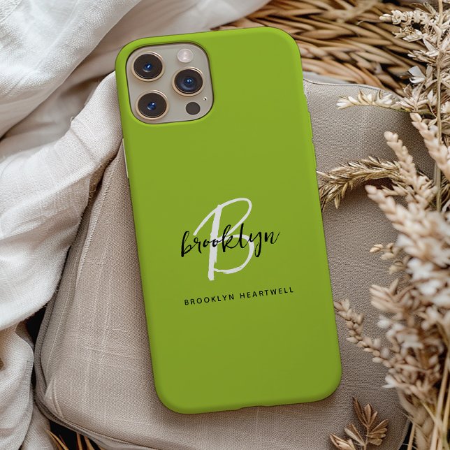 Coques Case-Mate iPhone Trendy Lime Green Black White Monogramme Nom (Créateur téléchargé)
