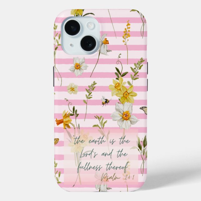 Coques Case-Mate iPhone Trendy Scripture Pink Stripe Yellow Daffodils Bees (Verso)