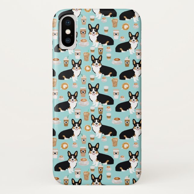 Coques Case-Mate iPhone Tri café de corgi - bleu (Dos)